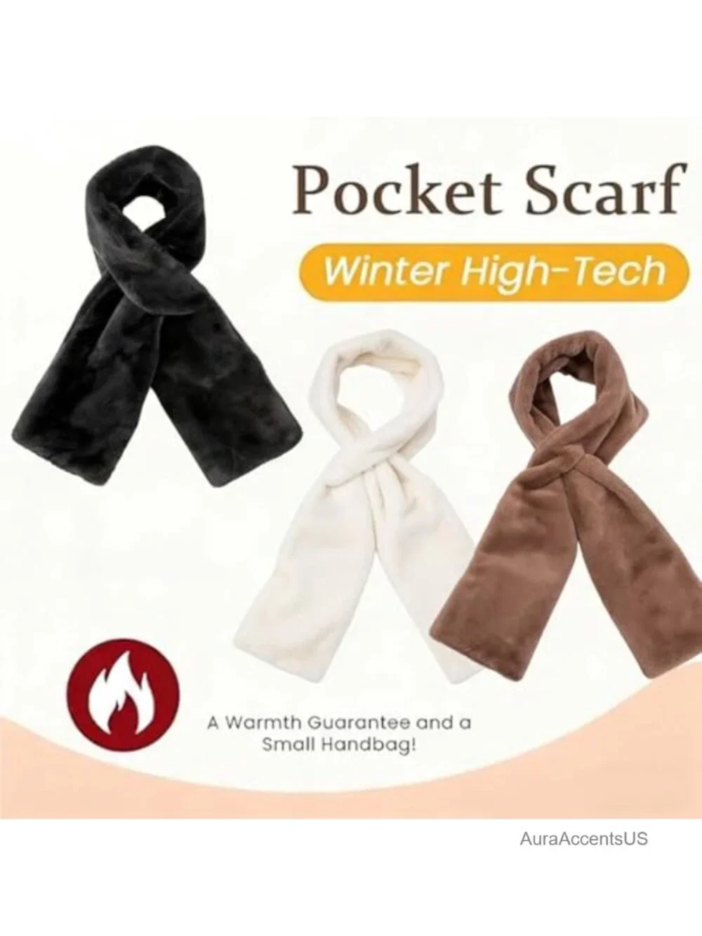 Faux Fur Pull Through Scarf with Hidden Zipper Pocket, Machine Washable